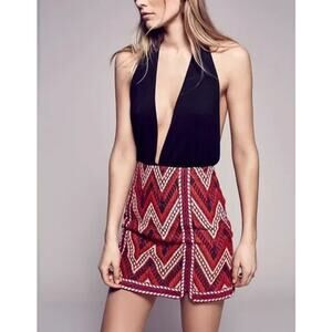 Free People Crush On U Skirt Women's Size 10 Embroidered Mini Boho Aztec Hippie